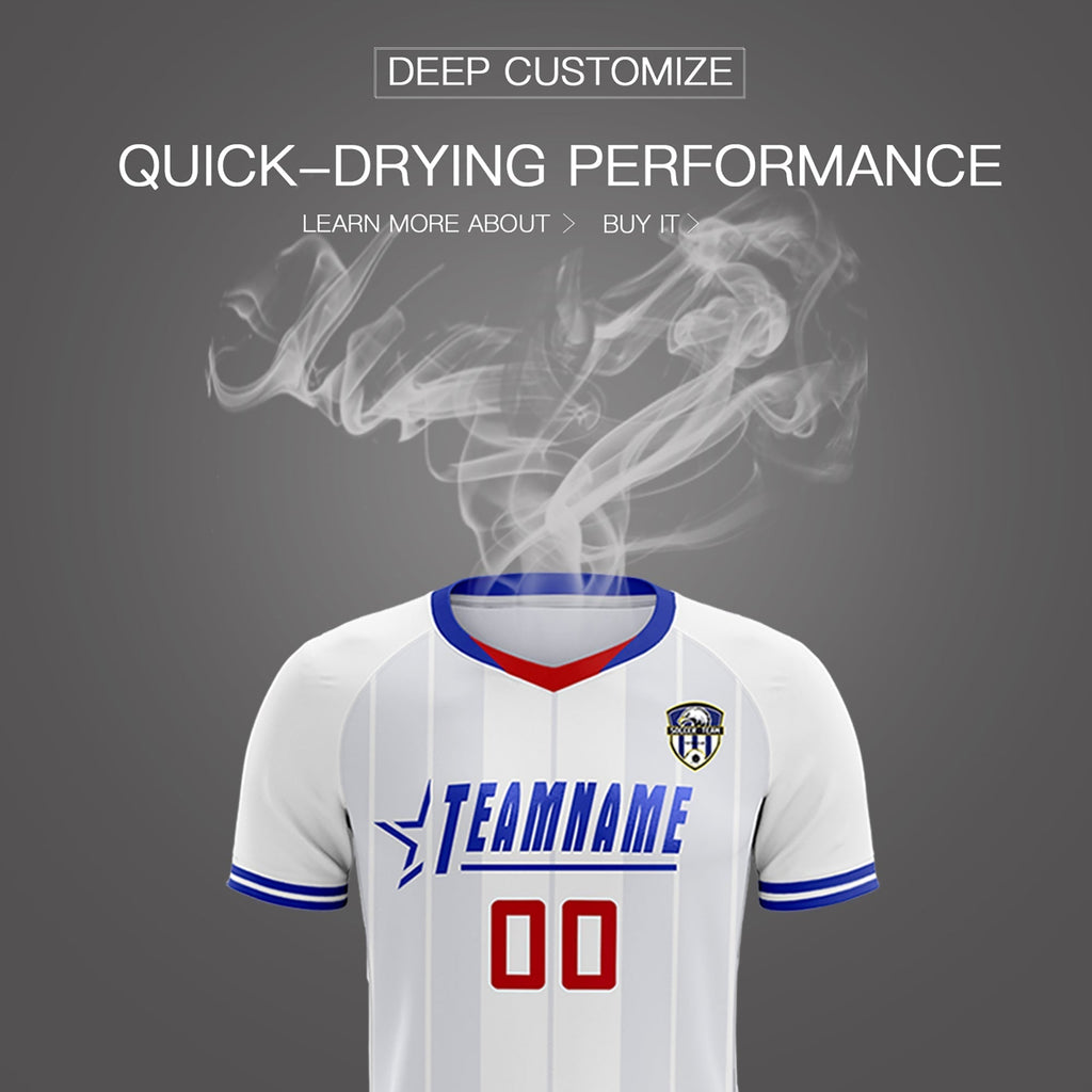 Custom White Classic Striped Personalized Soccer Tops/Sets Jersey