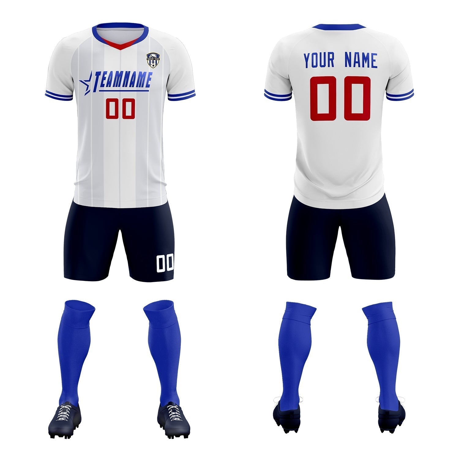Custom White Classic Striped Personalized Soccer Tops/Sets Jersey