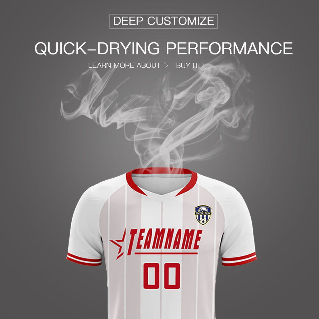 Custom White Classic Striped Personalized Soccer Tops/Sets Jersey