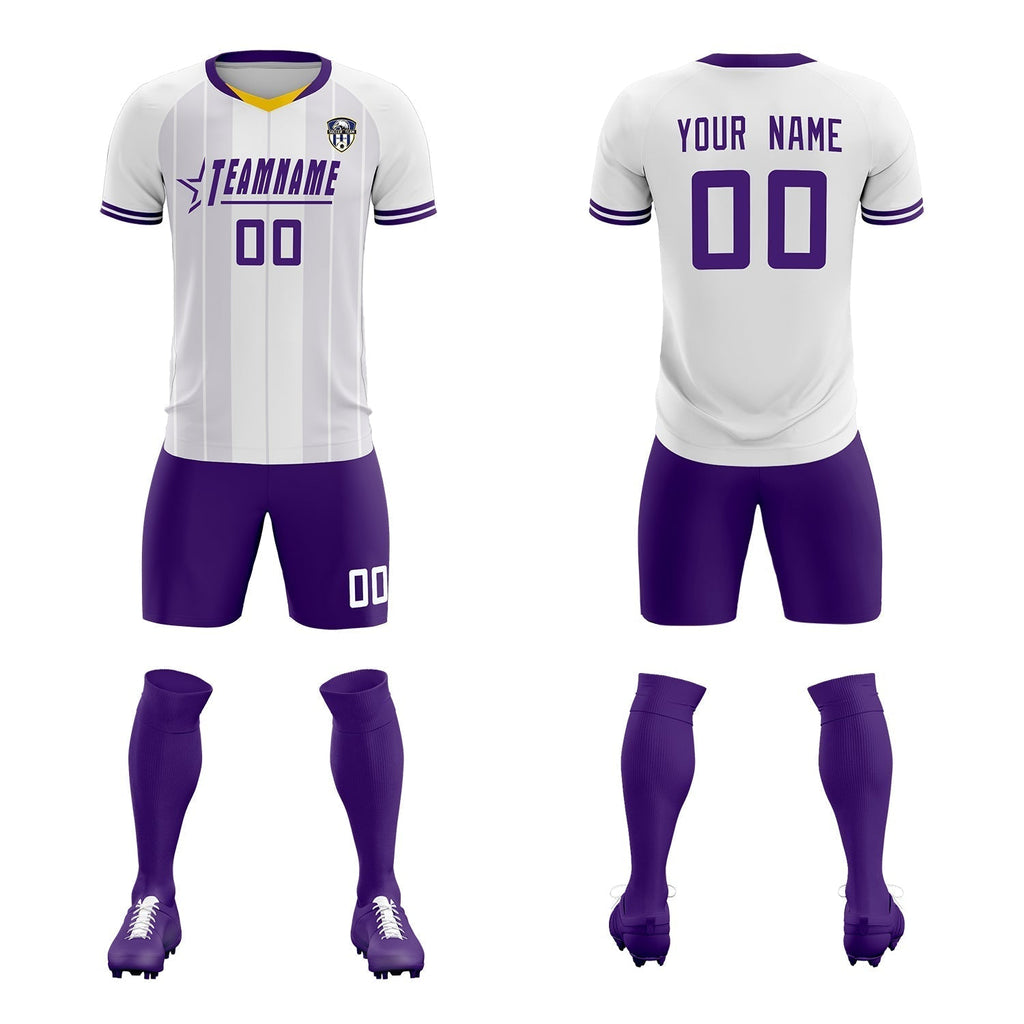 Custom White Classic Striped Personalized Soccer Tops/Sets Jersey