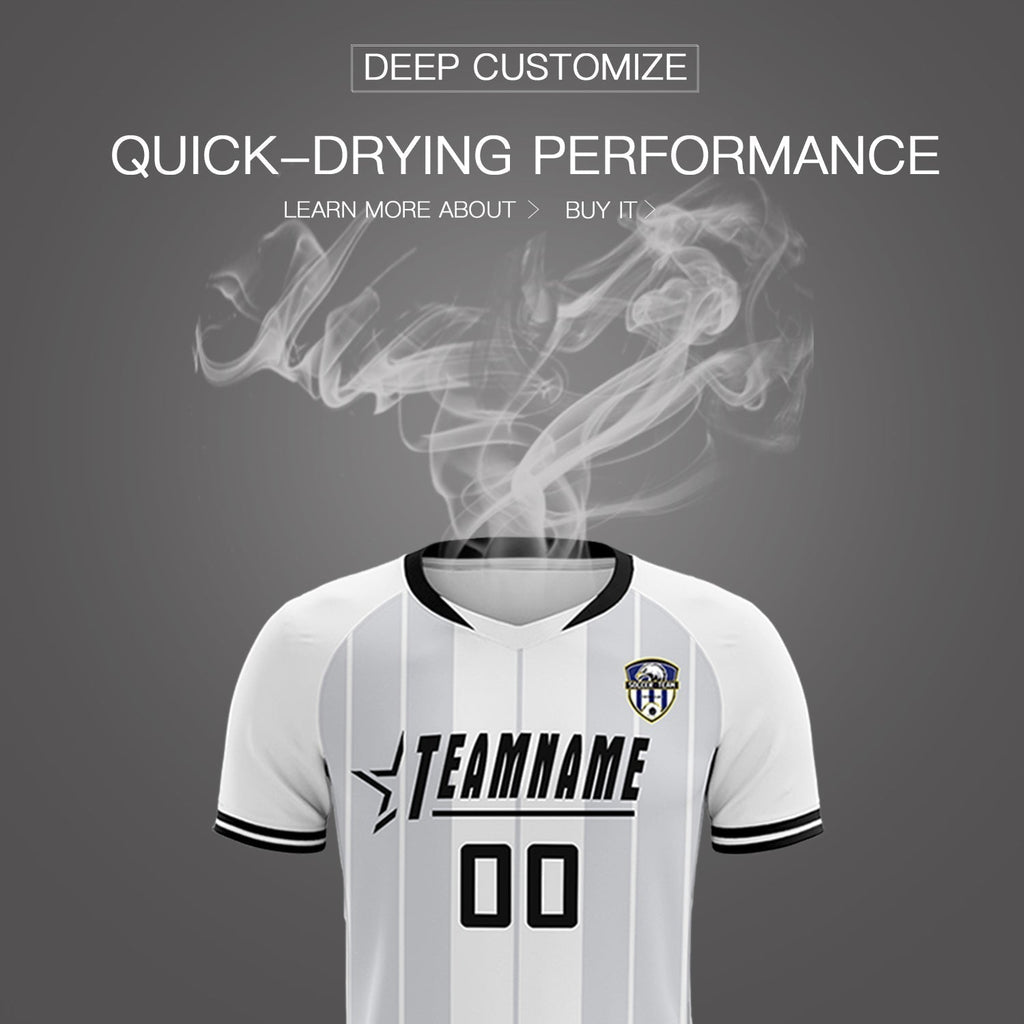 Custom White Classic Striped Personalized Soccer Tops/Sets Jersey