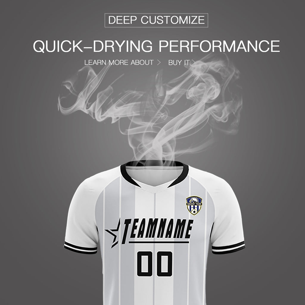 Custom White Classic Striped Personalized Soccer Tops/Sets Jersey