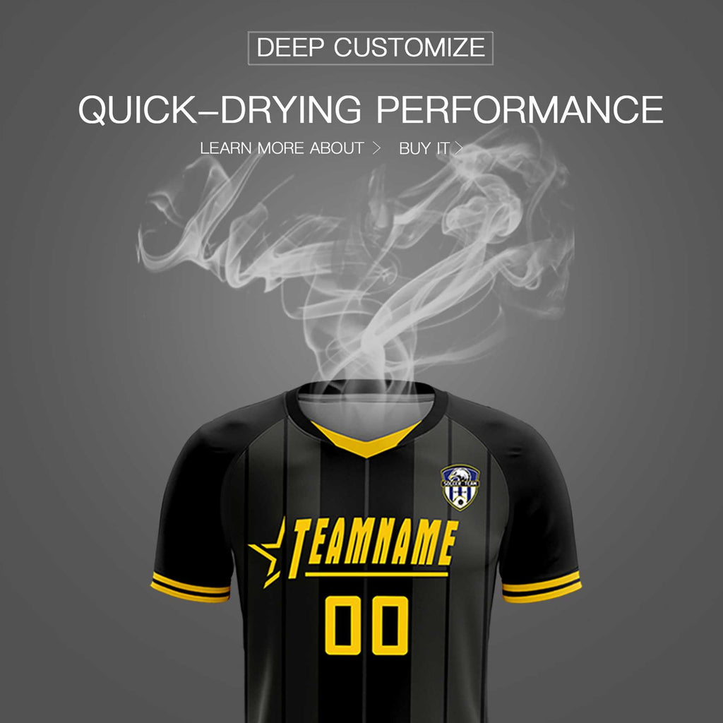 Custom Black Classic Striped Personalized Soccer Tops/Sets Jersey