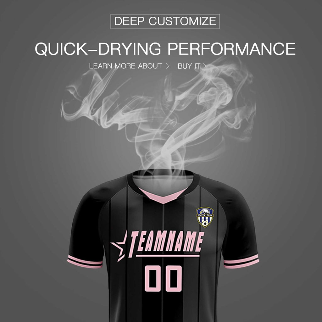 Custom Black Classic Striped Personalized Soccer Tops/Sets Jersey