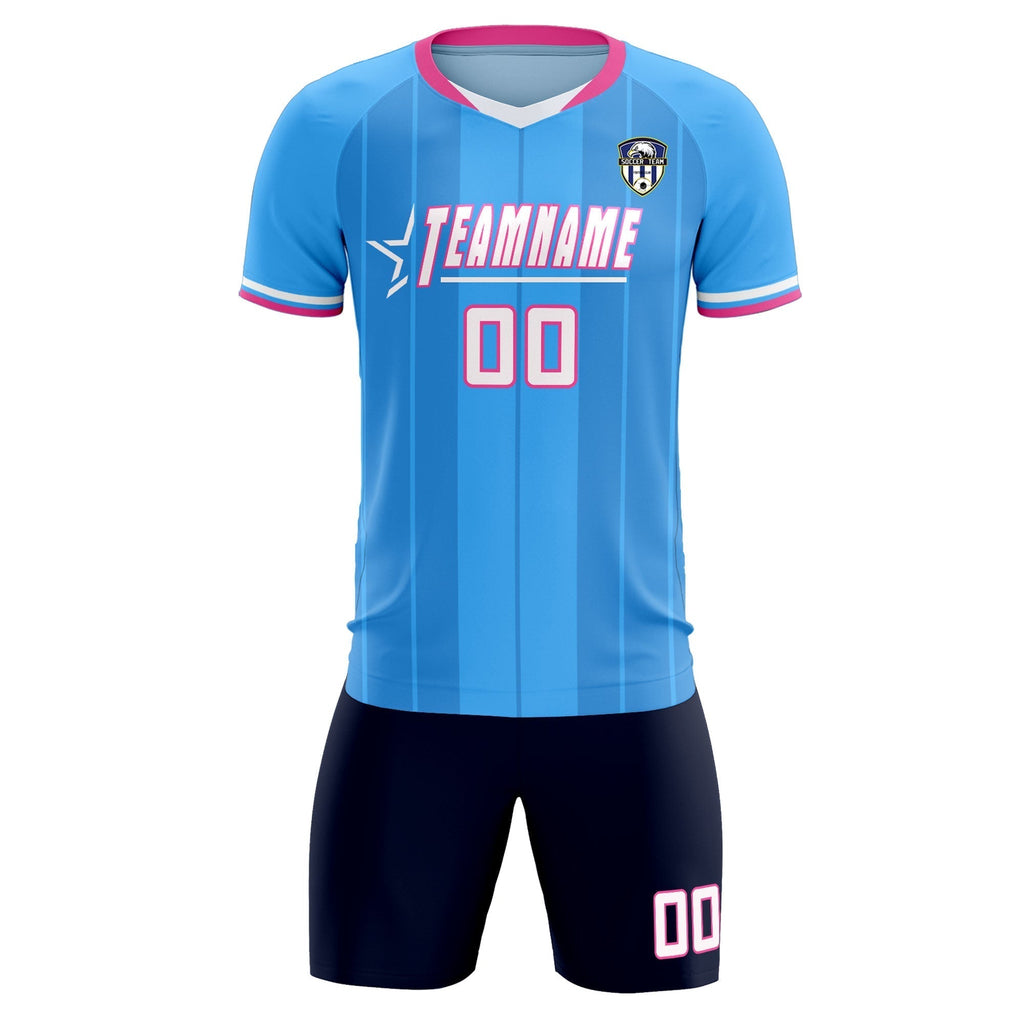 Custom Powder Blue Classic Striped Personalized Soccer Tops/Sets Jersey