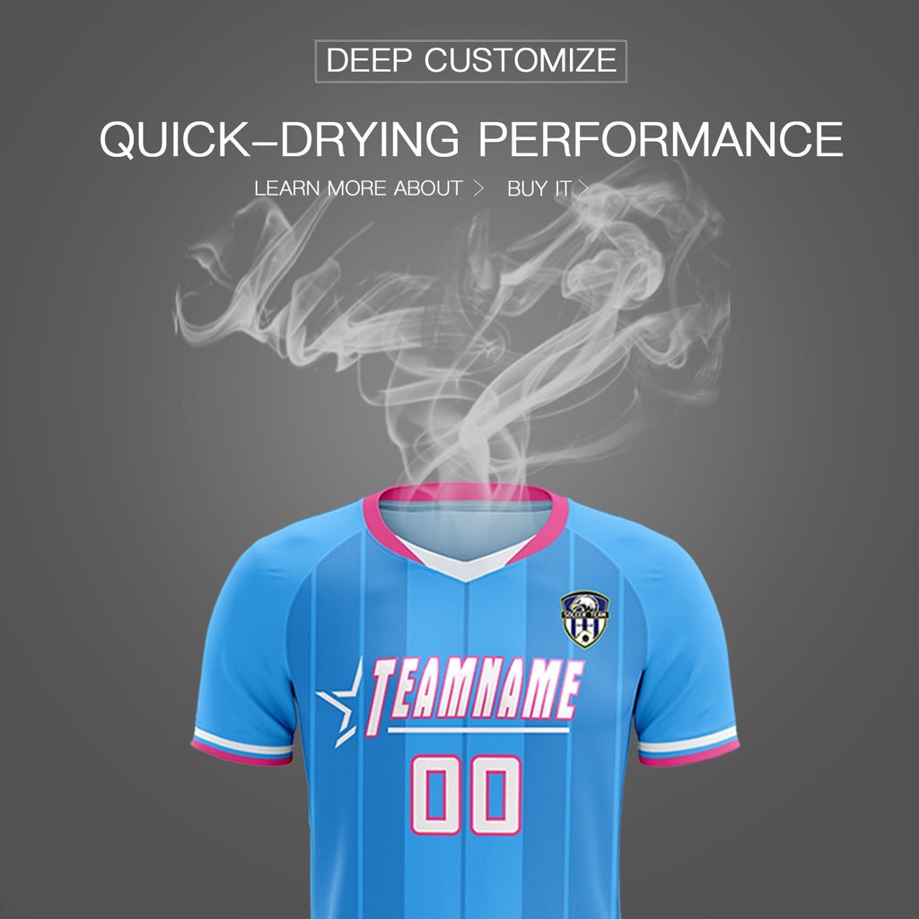 Custom Powder Blue Classic Striped Personalized Soccer Tops/Sets Jersey