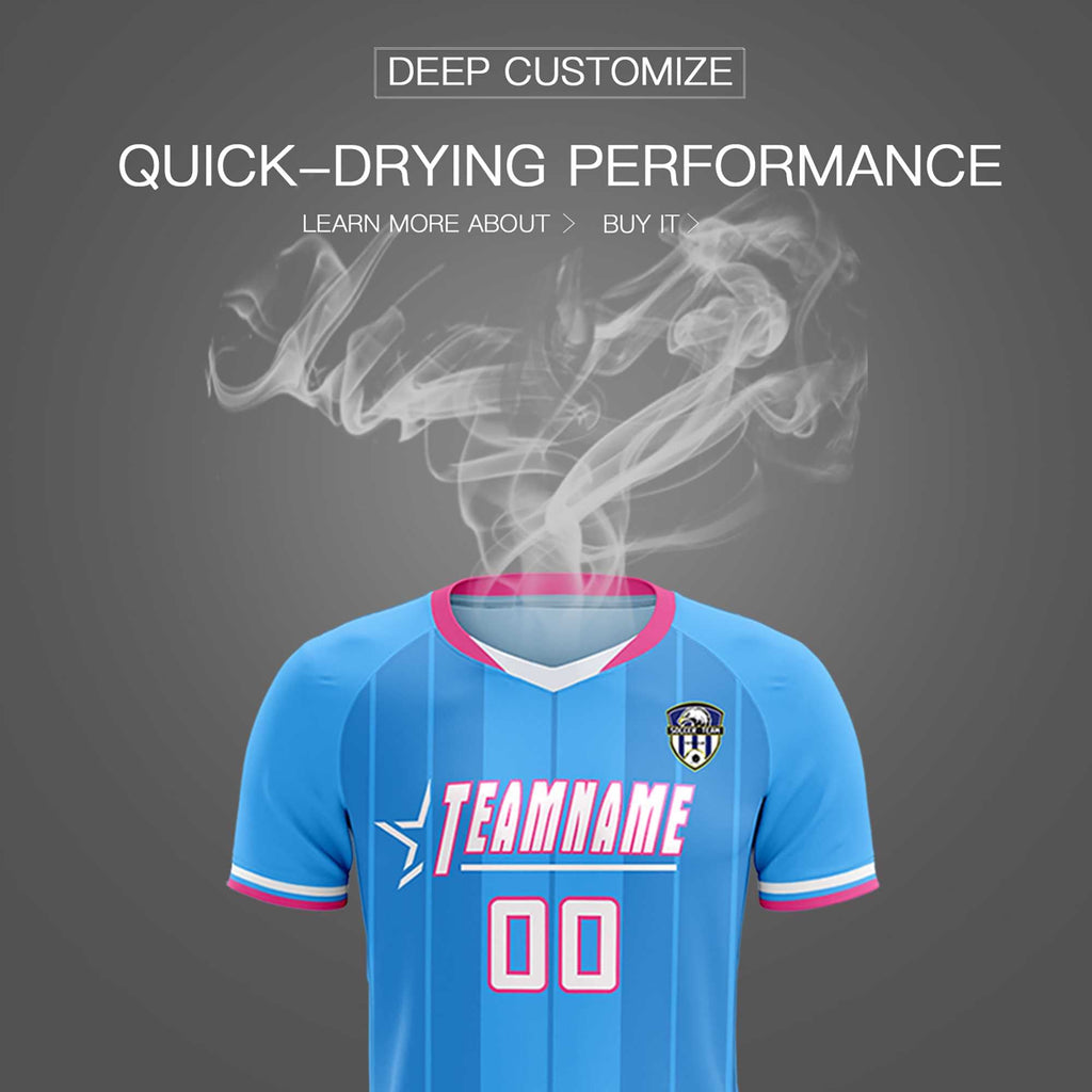 Custom Powder Blue Classic Striped Personalized Soccer Tops/Sets Jersey