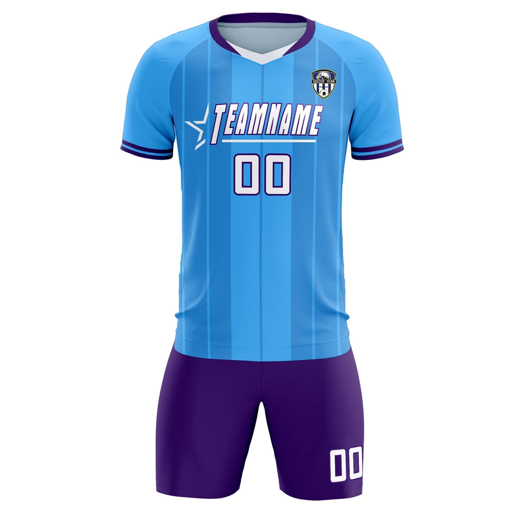 Custom Powder Blue Classic Striped Personalized Soccer Tops/Sets Jersey