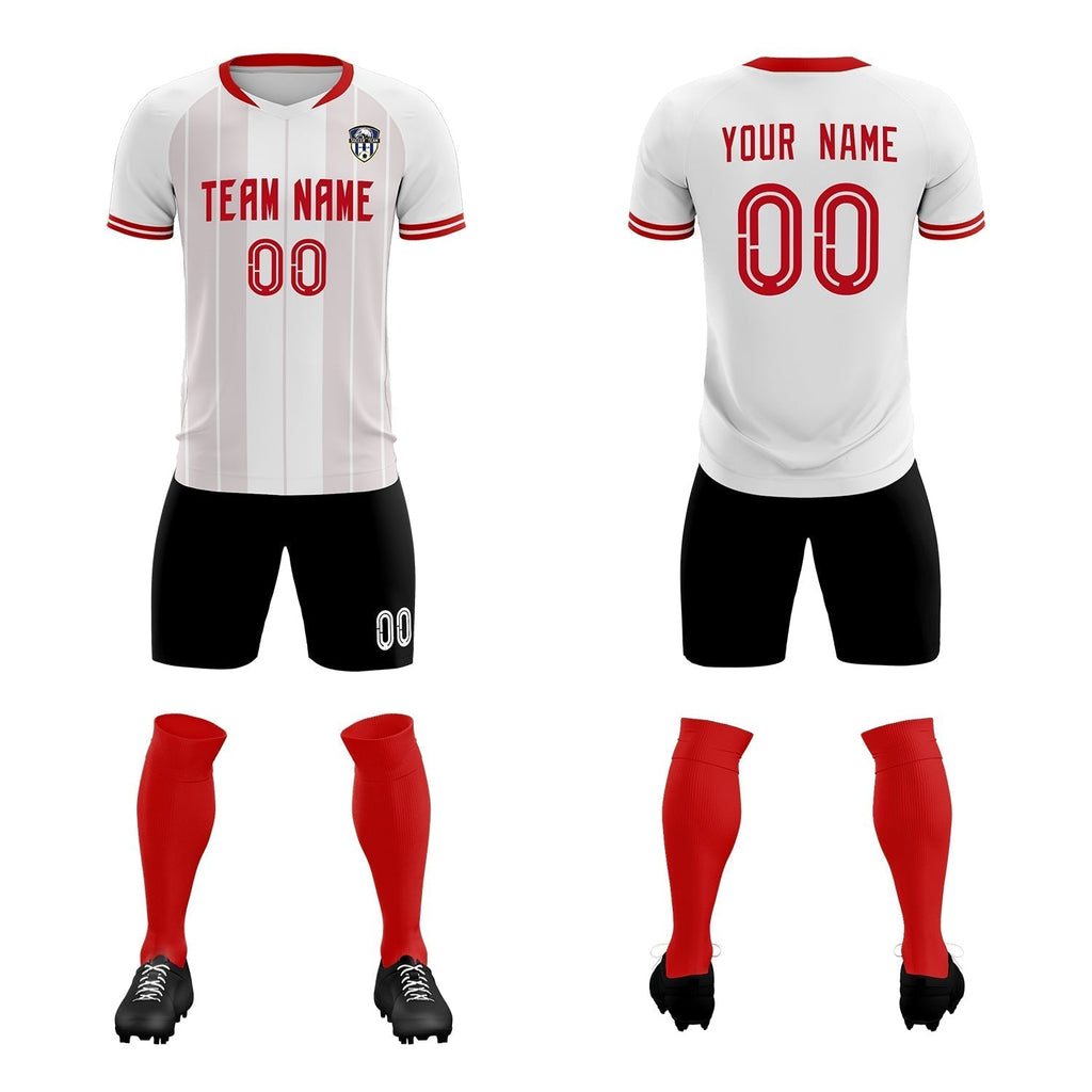 Custom White Classic Striped Personalized Soccer Tops/Sets Jersey