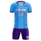 Custom Powder Blue Classic Striped Personalized Soccer Tops/Sets Jersey
