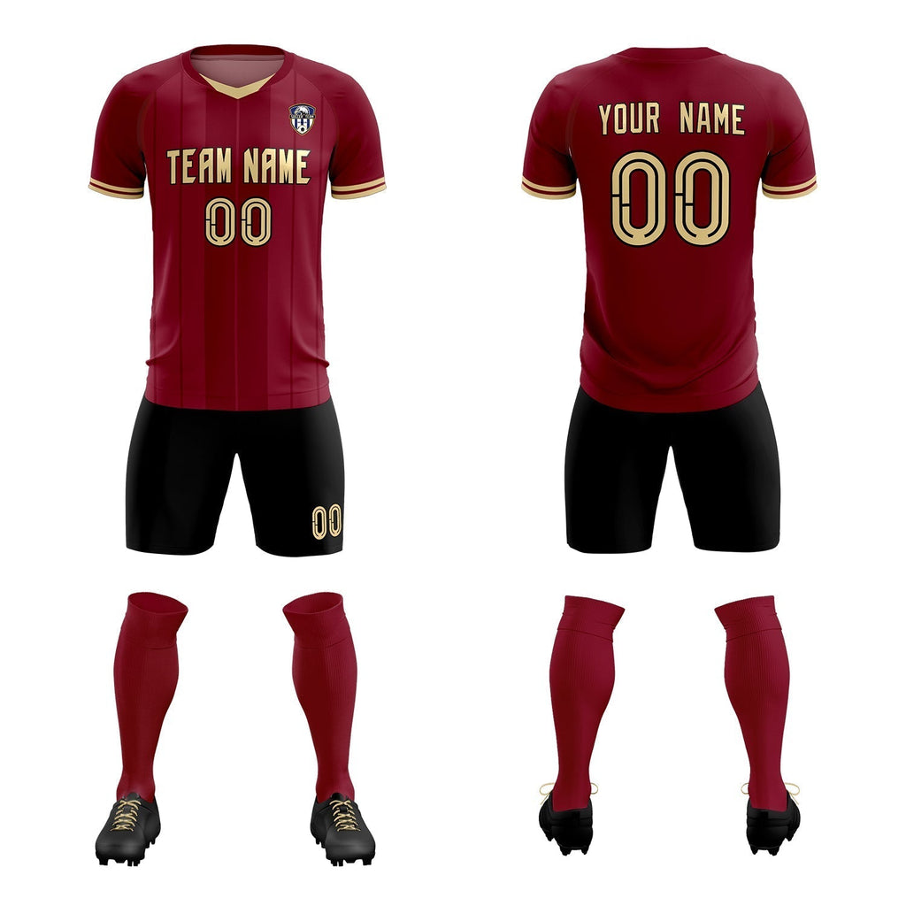 Custom Crimson Classic Striped Personalized Soccer Tops/Sets Jersey