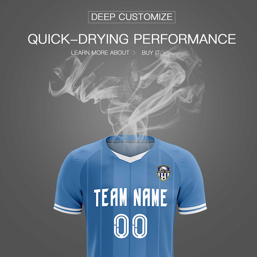 Custom Light Blue Classic Striped Personalized Soccer Tops/Sets Jersey