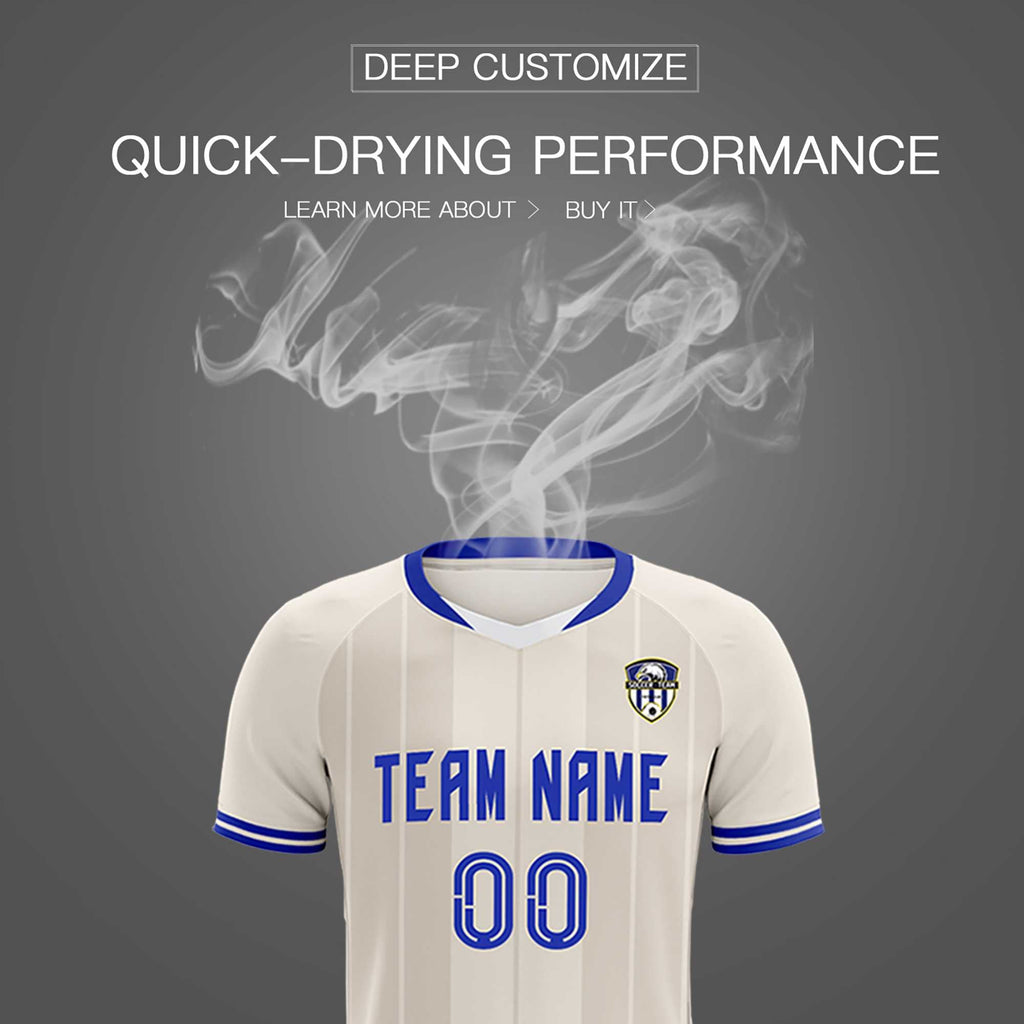Custom Cream Classic Striped Personalized Soccer Tops/Sets Jersey