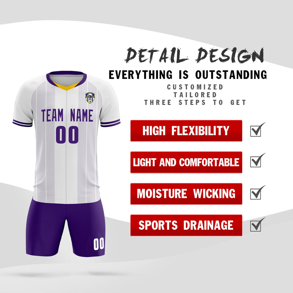 Custom White Classic Striped Personalized Soccer Tops/Sets Jersey