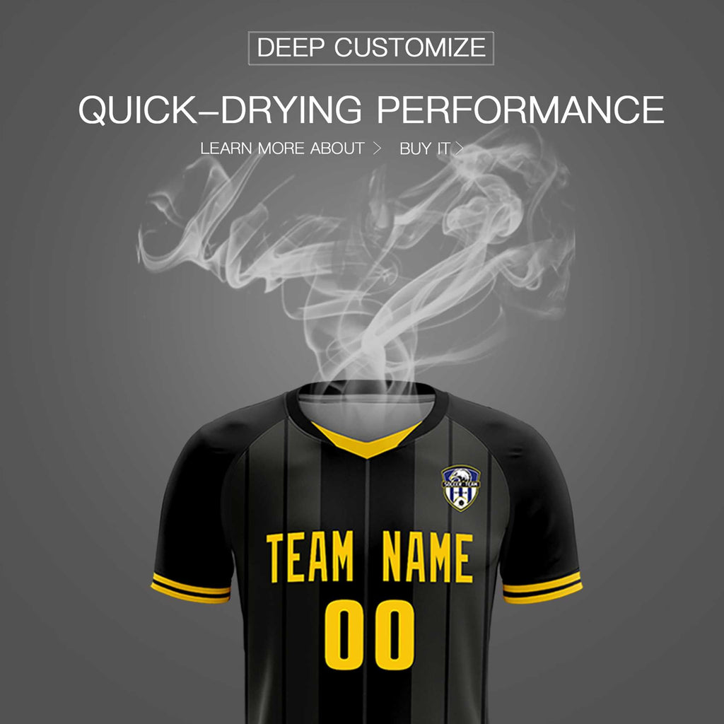 Custom Black Classic Striped Personalized Soccer Tops/Sets Jersey
