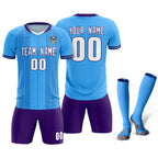 Custom Powder Blue Classic Striped Personalized Soccer Tops/Sets Jersey
