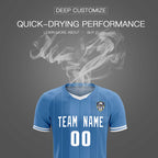 Custom Light Blue Classic Striped Personalized Soccer Tops/Sets Jersey