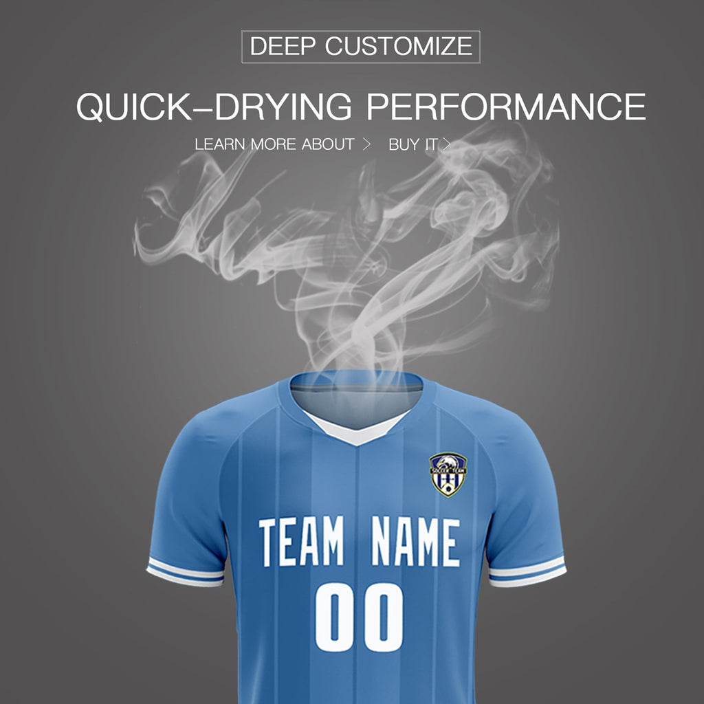 Custom Light Blue Classic Striped Personalized Soccer Tops/Sets Jersey