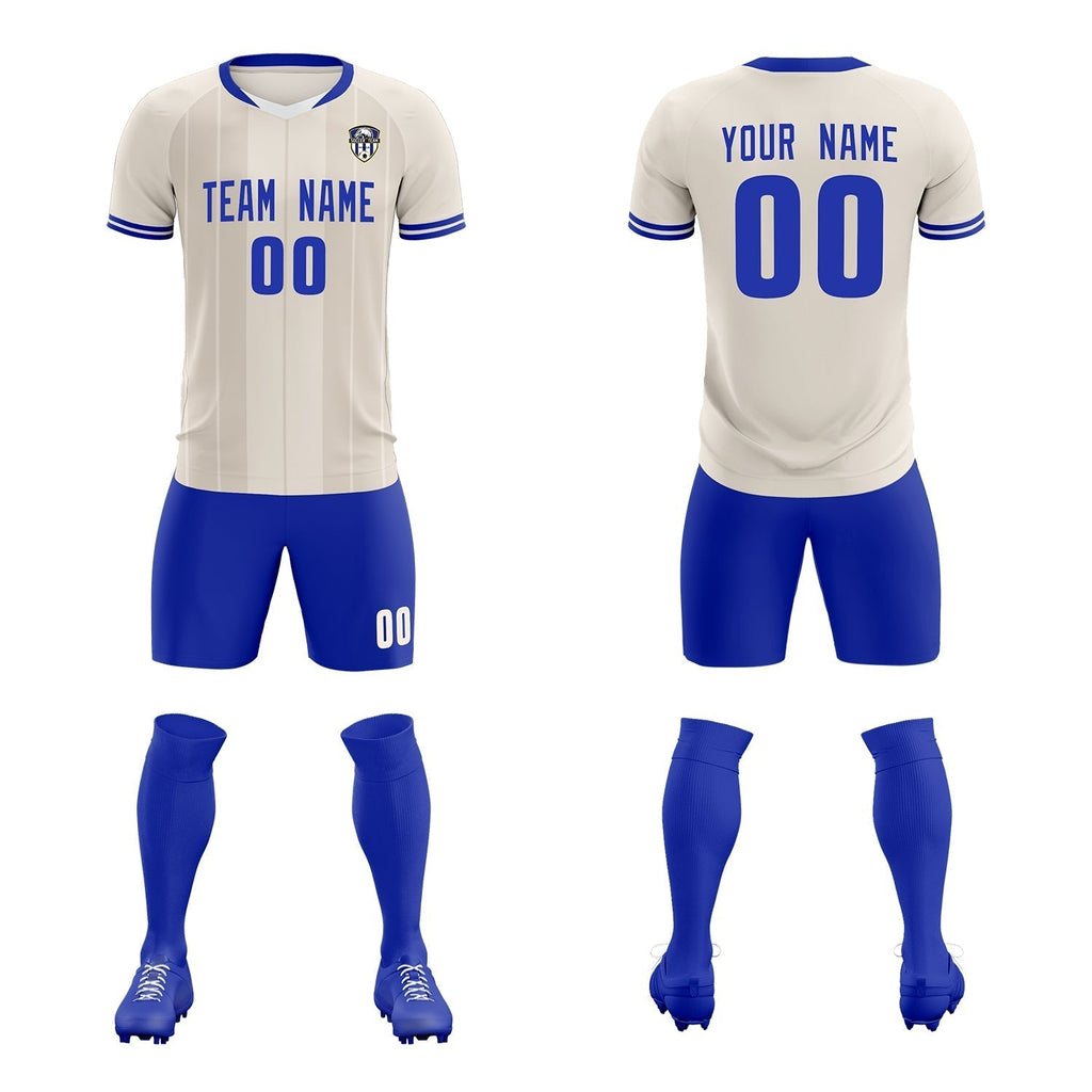 Custom Cream Classic Striped Personalized Soccer Tops/Sets Jersey