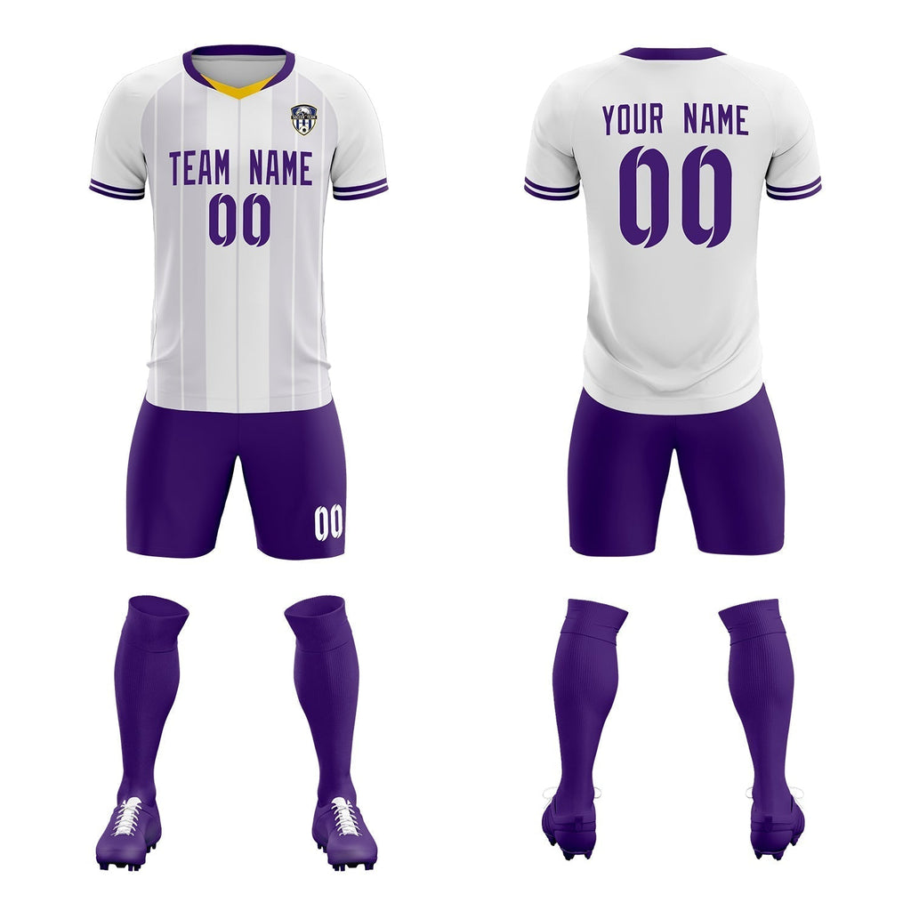 Custom White Classic Striped Personalized Soccer Tops/Sets Jersey