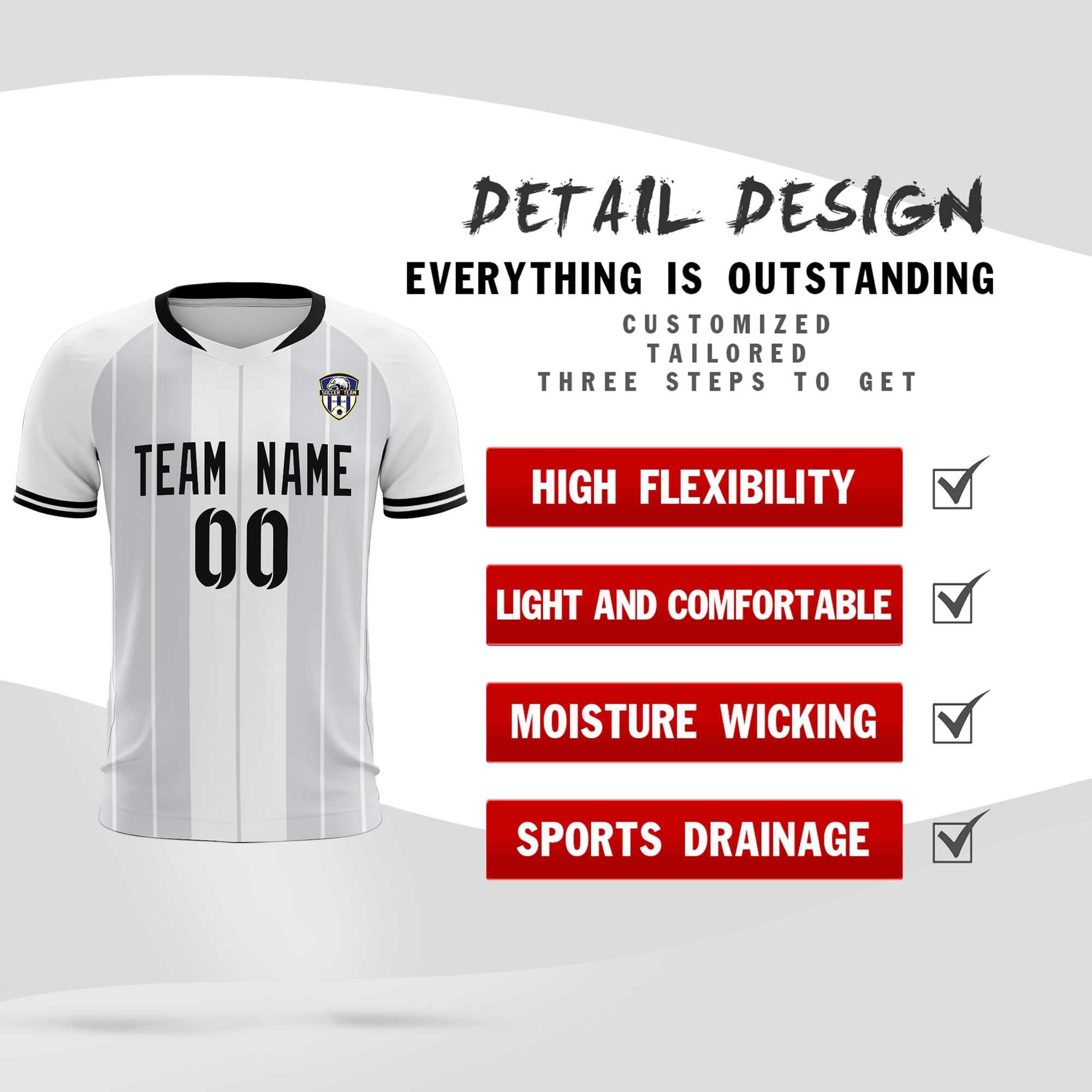 Custom White Classic Striped Personalized Soccer Tops/Sets Jersey