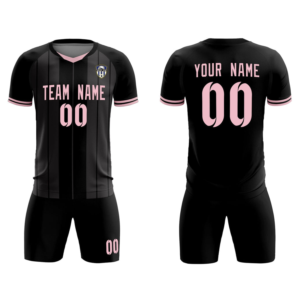 Custom Black Classic Striped Personalized Soccer Tops/Sets Jersey