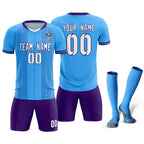 Custom Powder Blue Classic Striped Personalized Soccer Tops/Sets Jersey