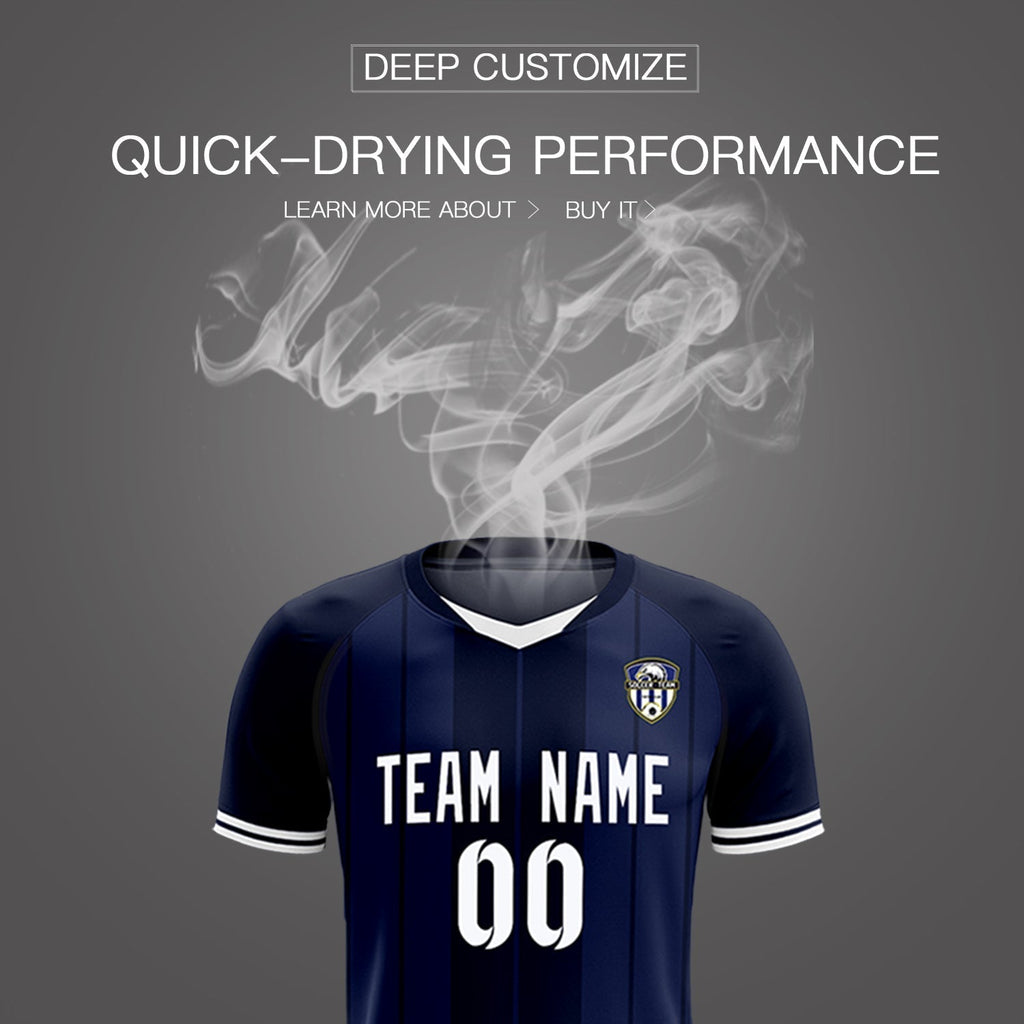 Custom Navy Classic Striped Personalized Soccer Tops/Sets Jersey
