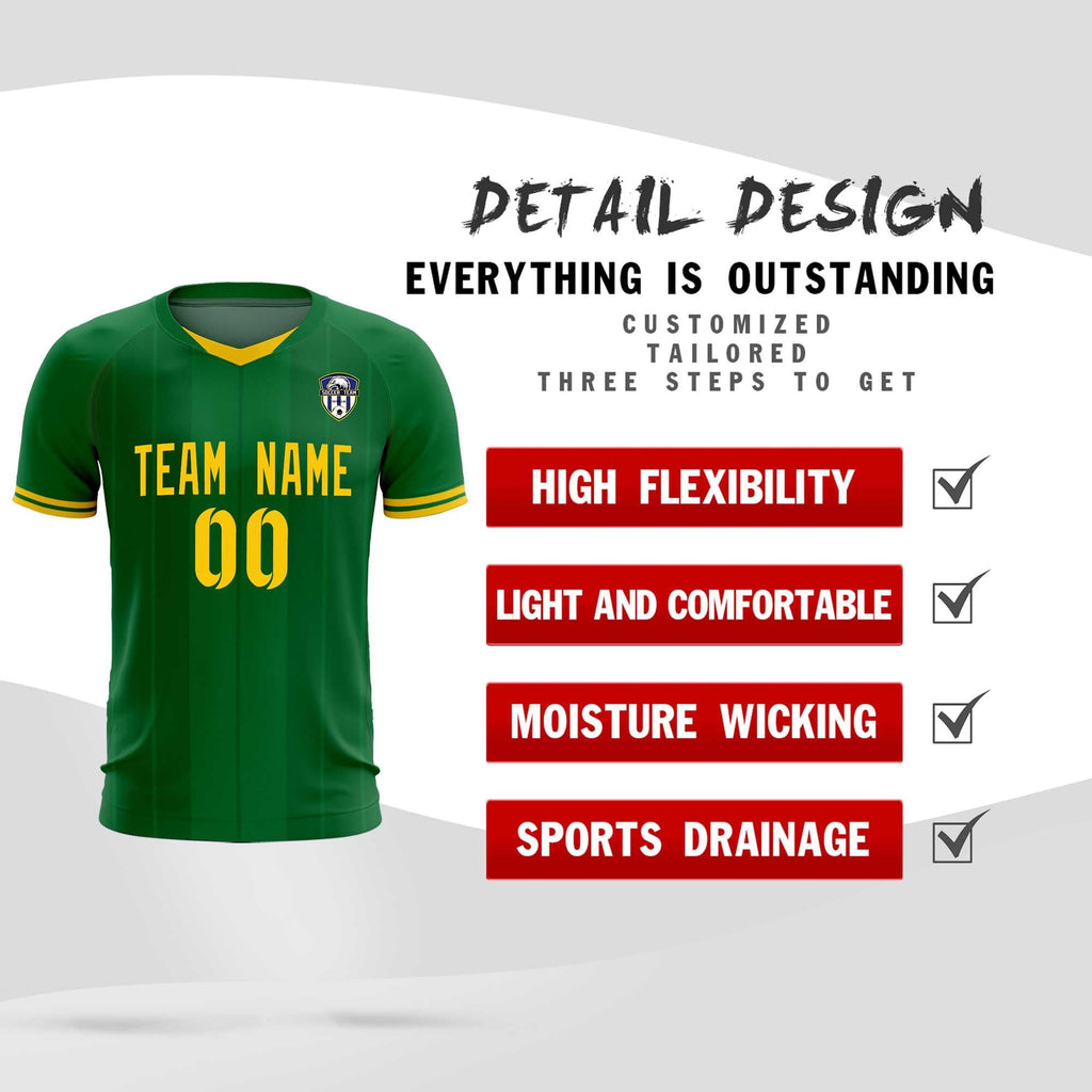 Custom Kelly Green Classic Striped Personalized Soccer Tops/Sets Jersey