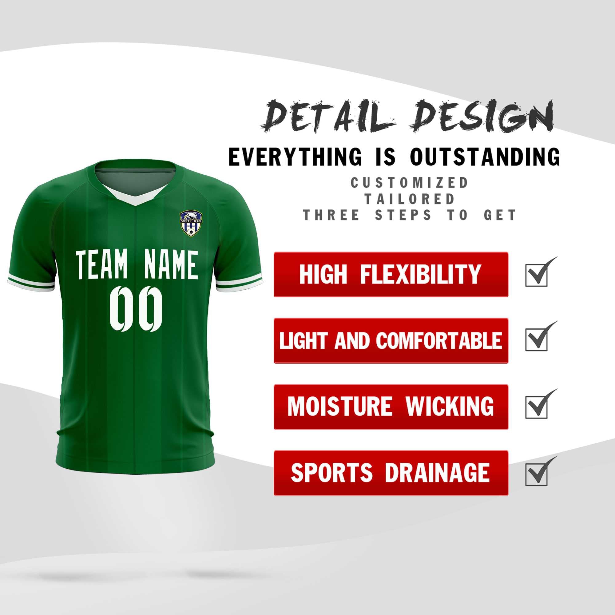 Custom Kelly Green Classic Striped Personalized Soccer Tops/Sets Jersey