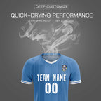 Custom Light Blue Classic Striped Personalized Soccer Tops/Sets Jersey