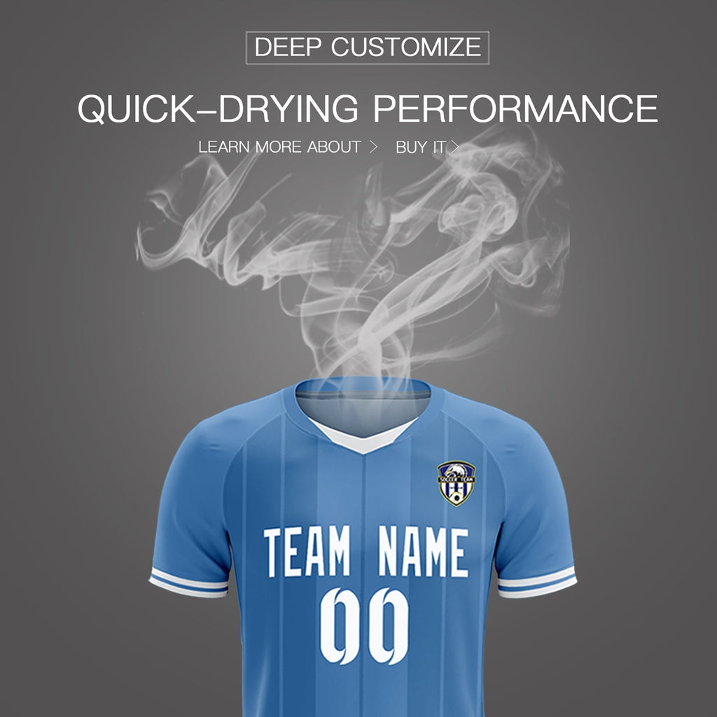 Custom Light Blue Classic Striped Personalized Soccer Tops/Sets Jersey