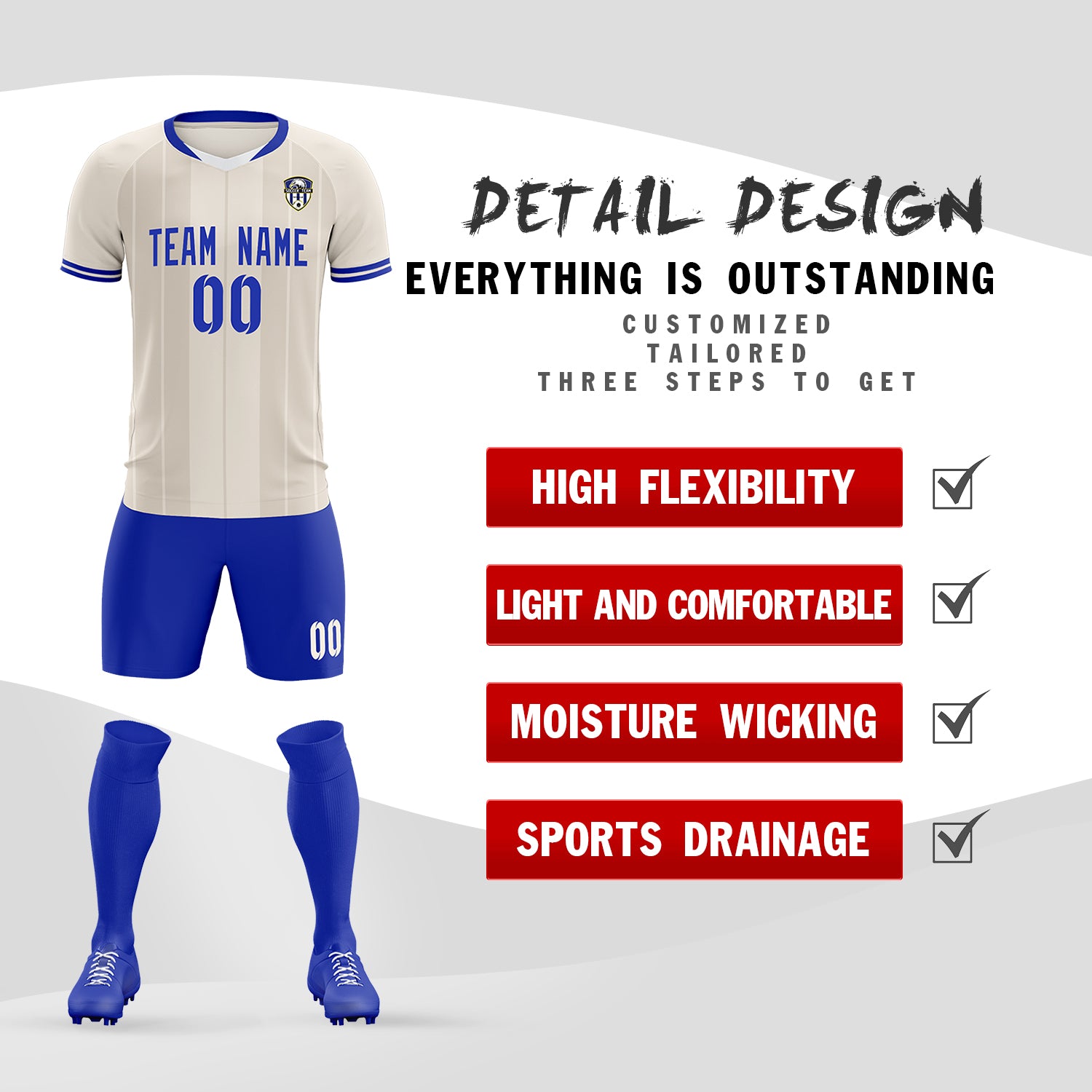 Custom Cream Classic Striped Personalized Soccer Tops/Sets Jersey