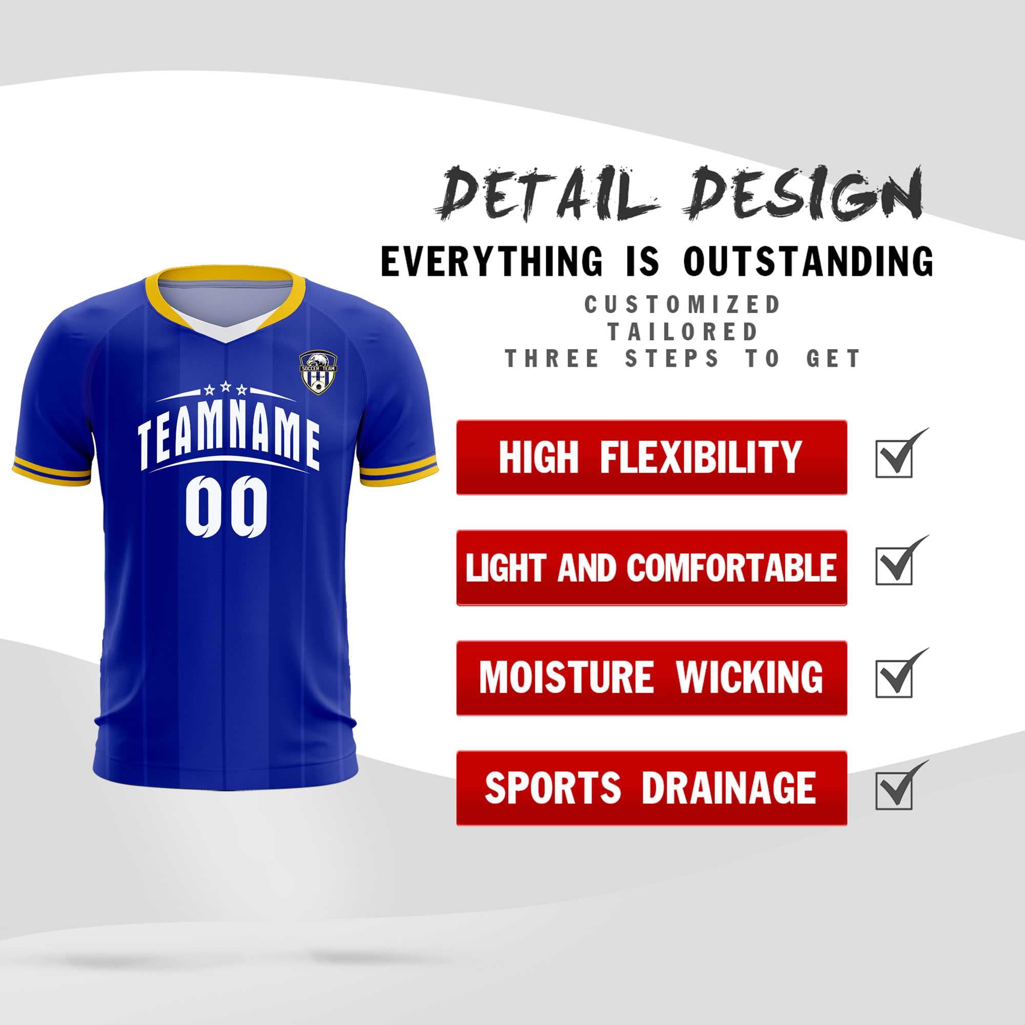 Custom Royal Classic Striped Personalized Soccer Tops/Sets Jersey