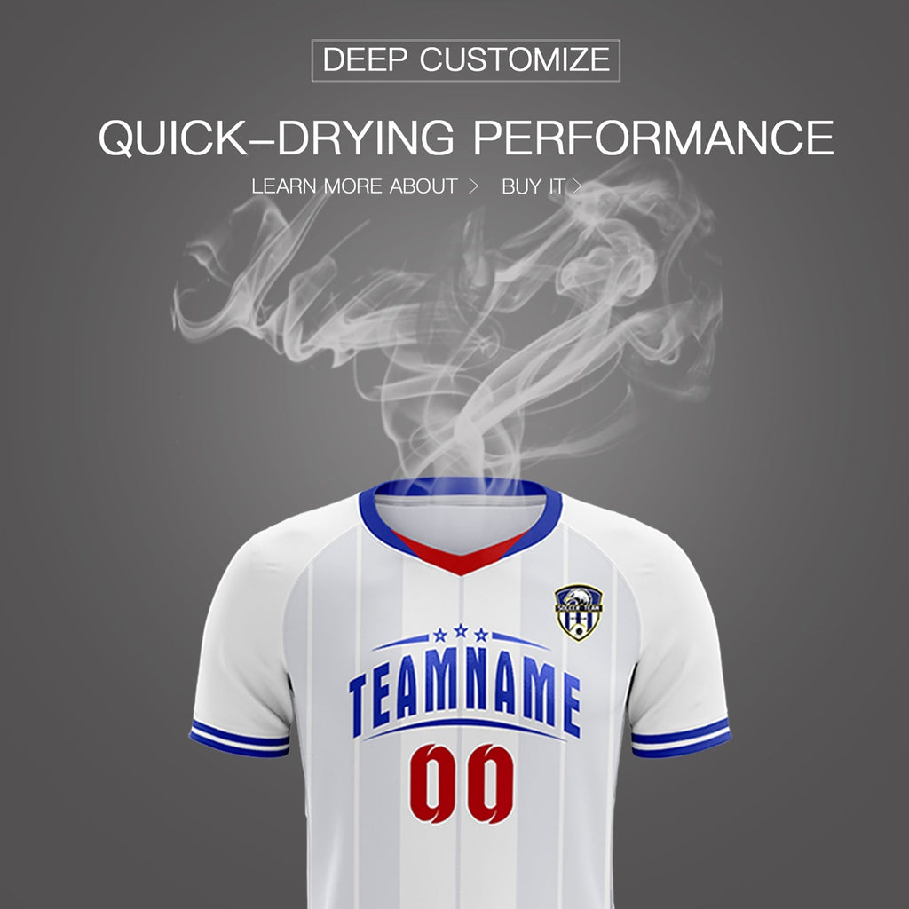 Custom White Classic Striped Personalized Soccer Tops/Sets Jersey