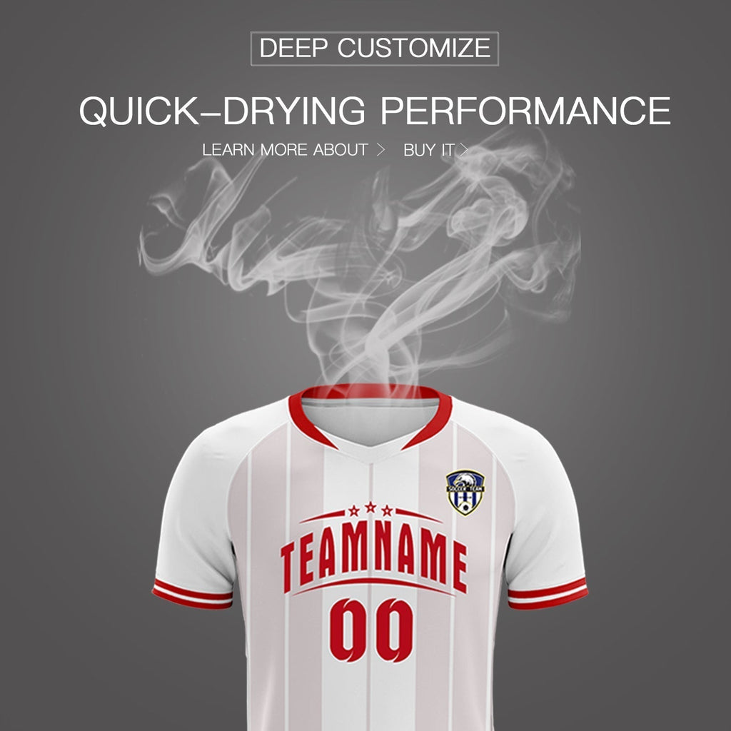 Custom White Classic Striped Personalized Soccer Tops/Sets Jersey