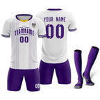 Custom White Classic Striped Personalized Soccer Tops/Sets Jersey