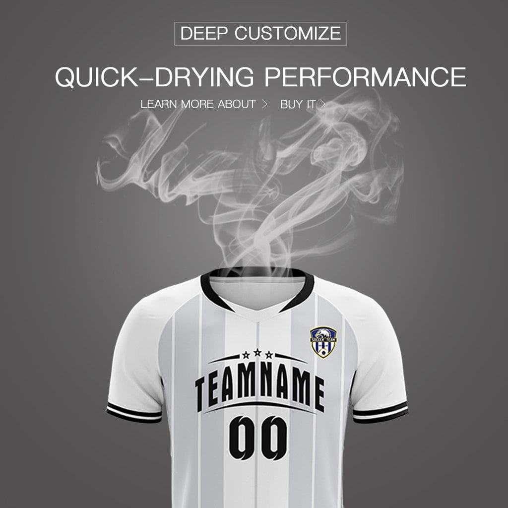 Custom White Classic Striped Personalized Soccer Tops/Sets Jersey