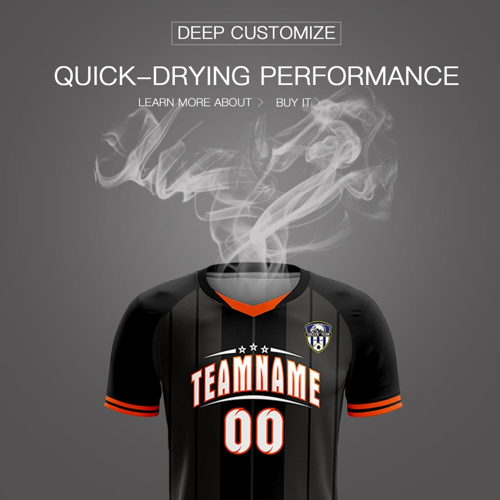 Custom Black Classic Striped Personalized Soccer Tops/Sets Jersey