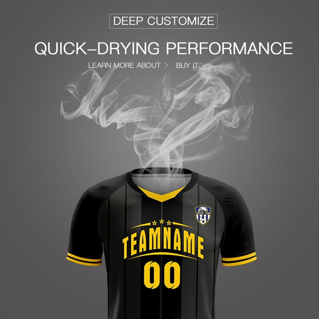 Custom Black Classic Striped Personalized Soccer Tops/Sets Jersey