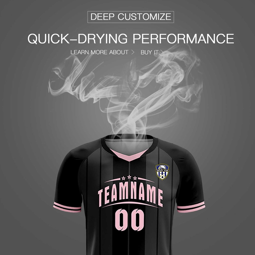 Custom Black Classic Striped Personalized Soccer Tops/Sets Jersey