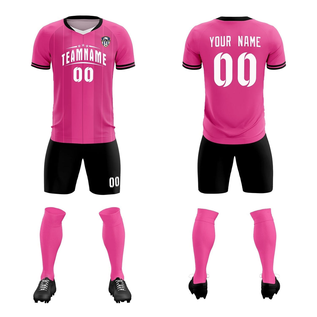 Custom Pink Classic Striped Personalized Soccer Tops/Sets Jersey