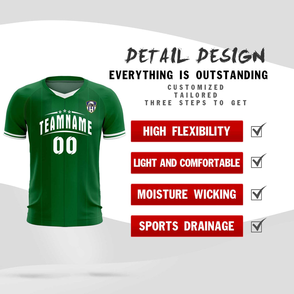 Custom Kelly Green Classic Striped Personalized Soccer Tops/Sets Jersey