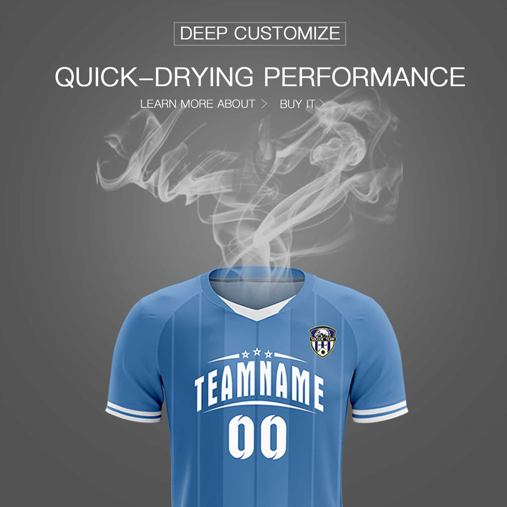Custom Light Blue Classic Striped Personalized Soccer Tops/Sets Jersey