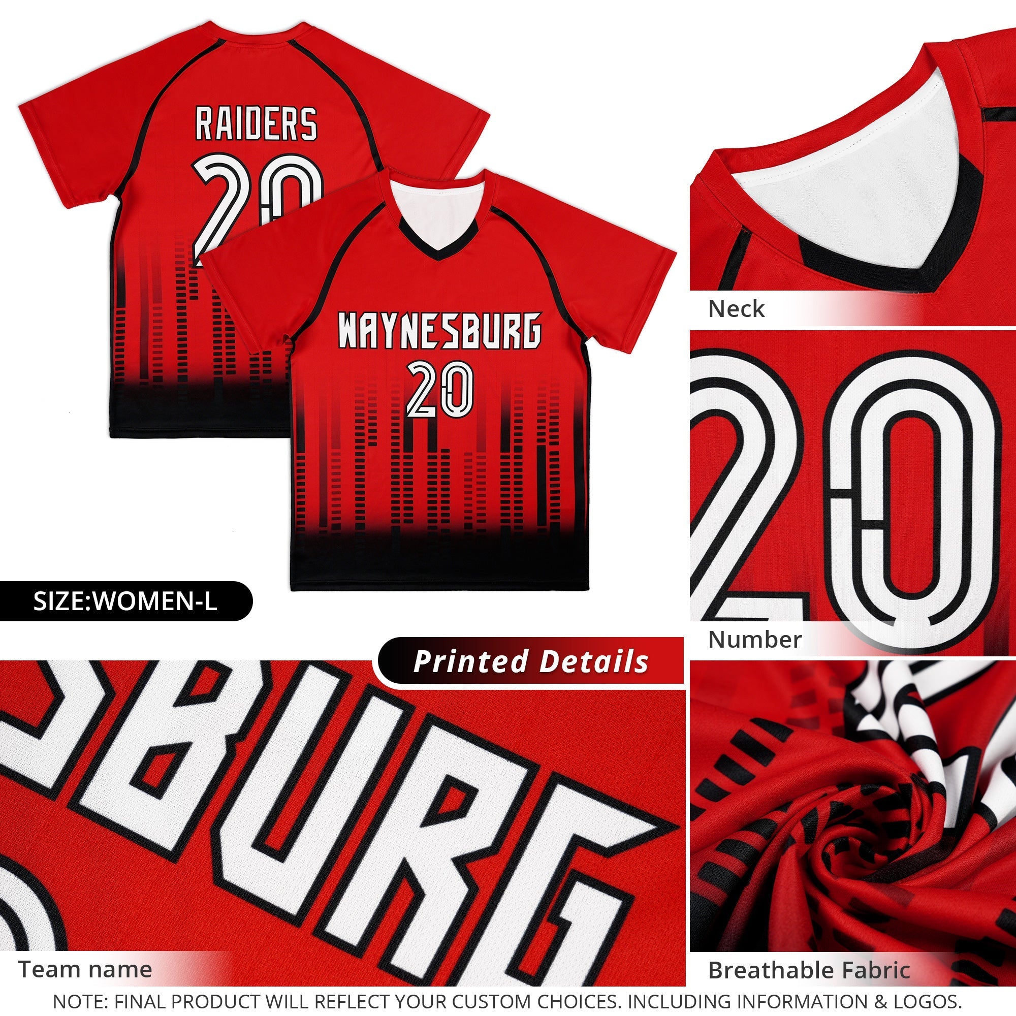 Custom Red Black Printing Outdoor Tracksuit Soccer Sets Jersey