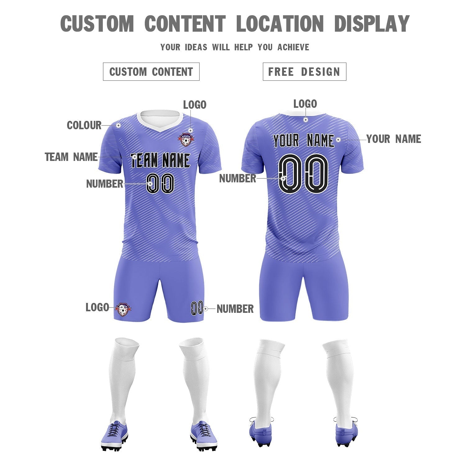 Custom Light Purple White Training Uniform For Men Soccer Sets Jersey