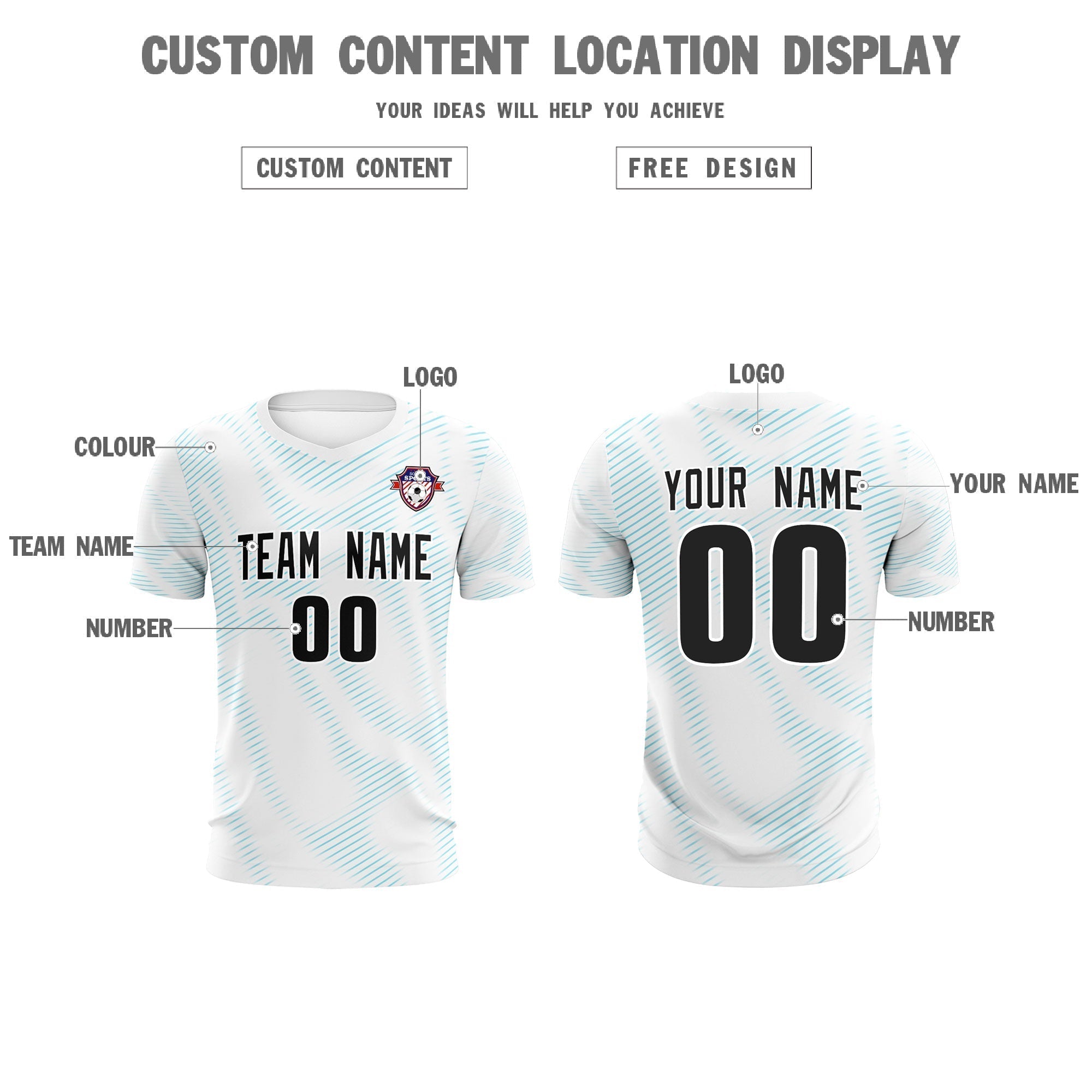 Custom White Sky Blue Training Uniform For Men Soccer Sets Jersey