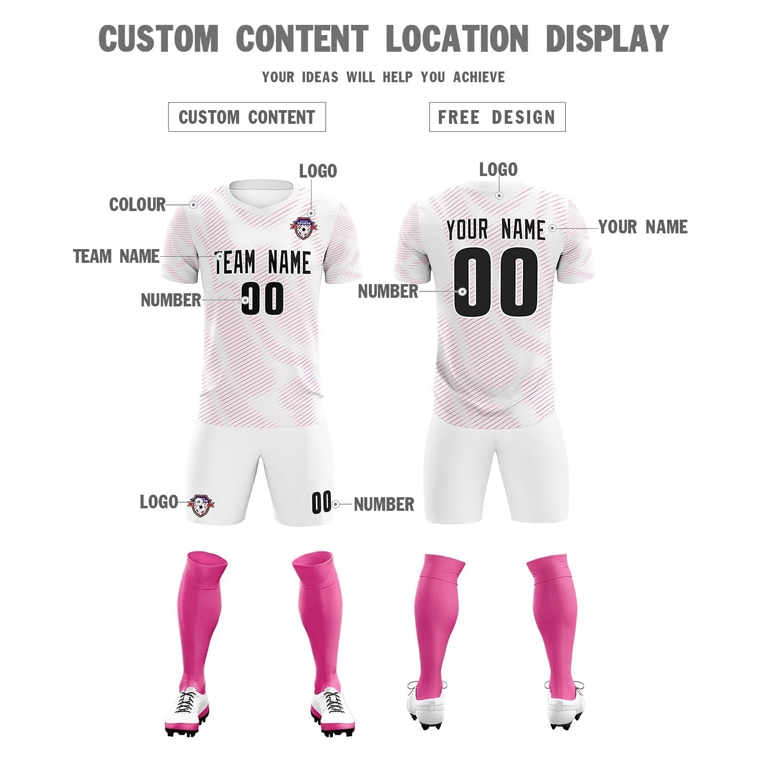 Custom White Pink Training Uniform For Men Soccer Sets Jersey