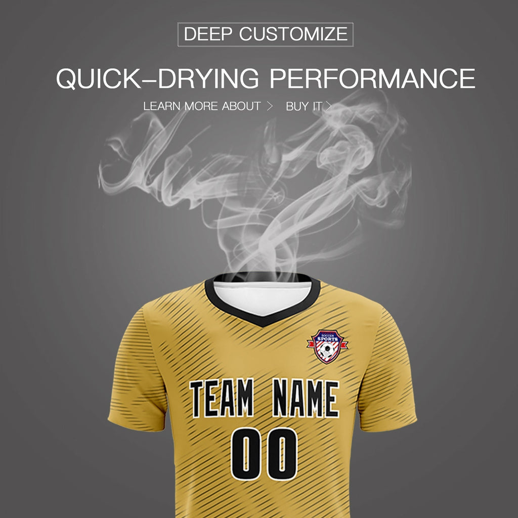 Custom Old Gold Black Training Uniform For Men Soccer Sets Jersey