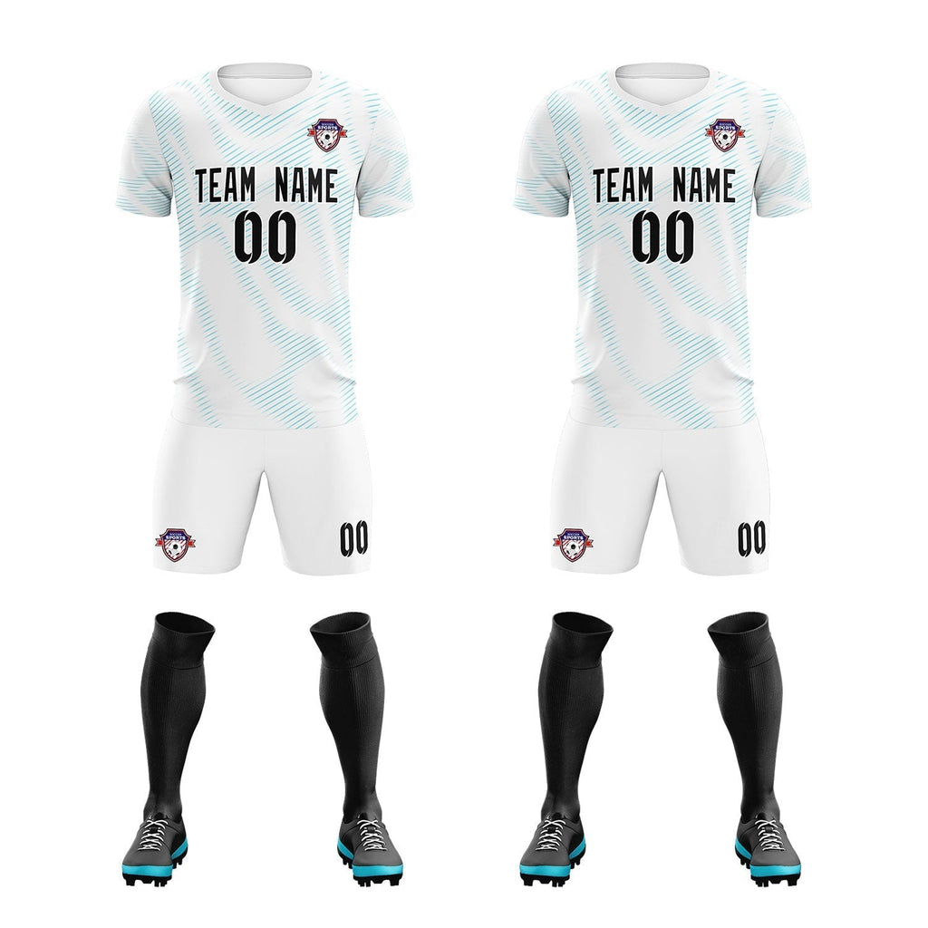 Custom White Sky Blue Training Uniform For Men Soccer Sets Jersey